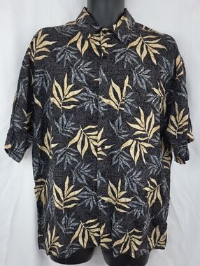 Manhattan Men's Black Hawaiian Print Button Down Shirt Size Large AM-3552
